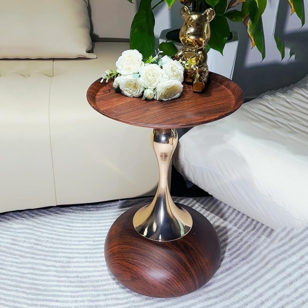 Metal Columns Table, Modern Round End Table, Small Dining Table, Simple Bedsi...