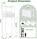 Simple Trending Over The Toilet Storage Rack with Drawers, Metal 3 Tier Bathroom Organizer Shelf with Paper Holder and 3 Hooks, White