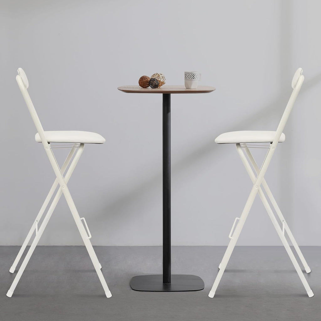 Foldable Bar Chairs Set of 2, Black & White Tall Folding Stool Chair with Backrest Portable for Indoor Outdoor, 276 LBS Capacity (White, 2 PCS)