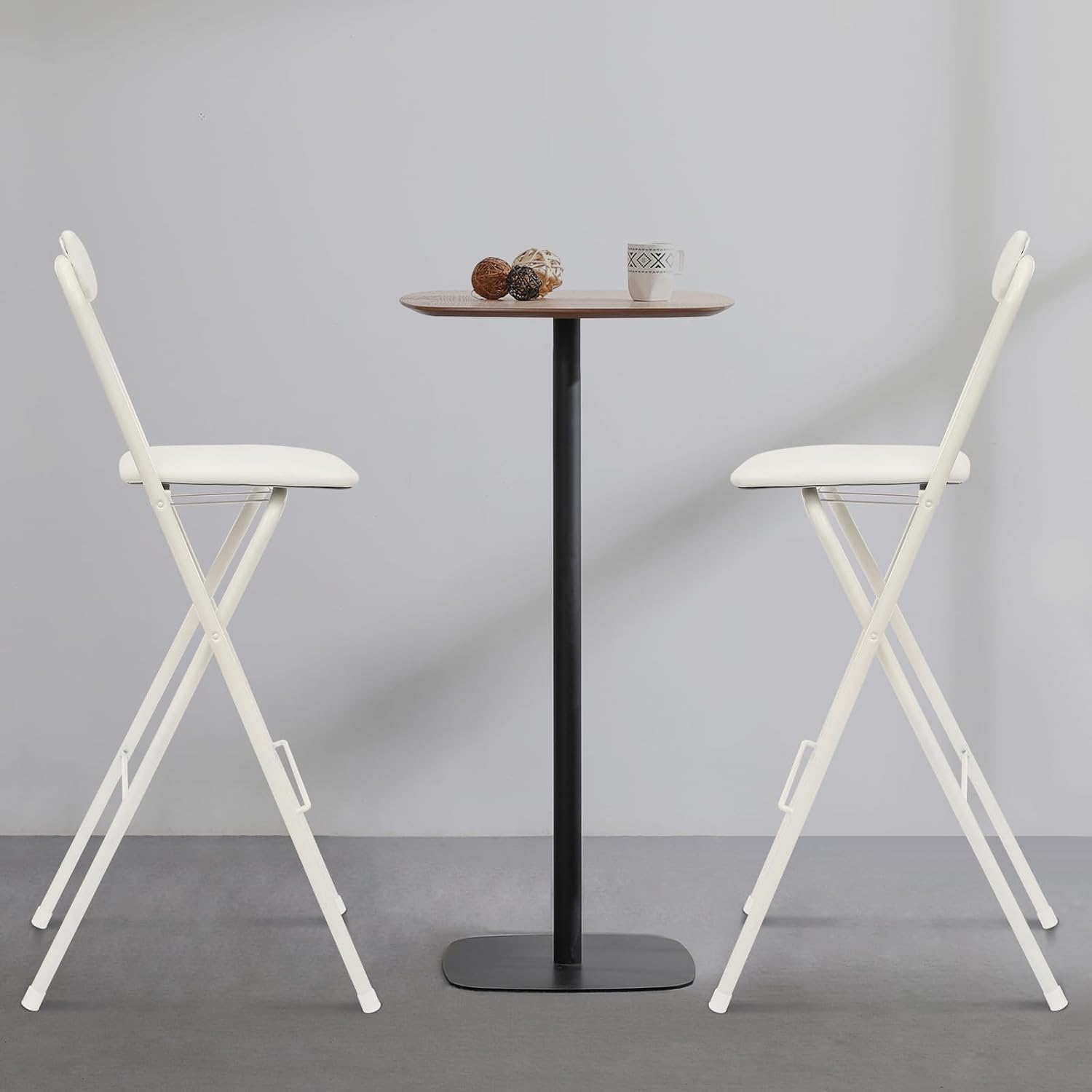 Foldable Bar Chairs Set of 2, Black & White Tall Folding Stool Chair with Backrest Portable for Indoor Outdoor, 276 LBS Capacity (White, 2 PCS)