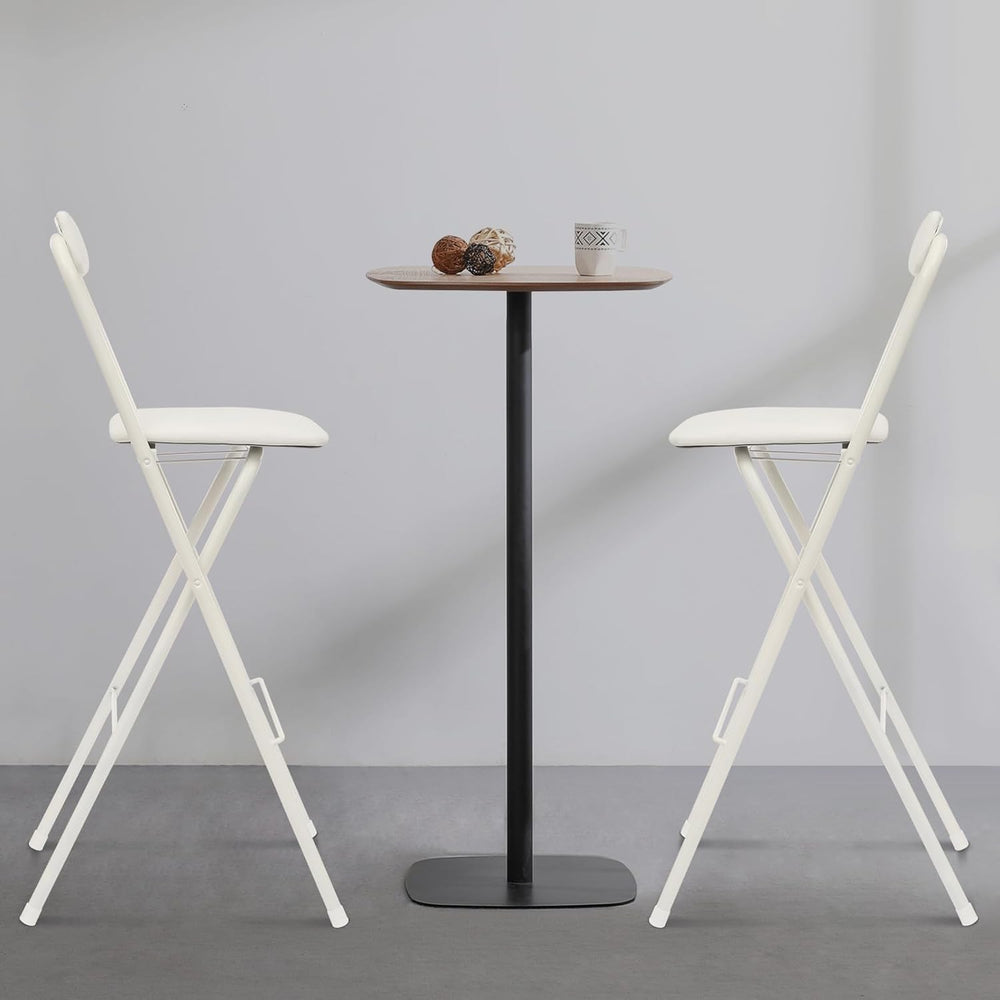 2PCS 29.53'' H Folding Bar Stool with Backrest, White Tall Folding Ch...