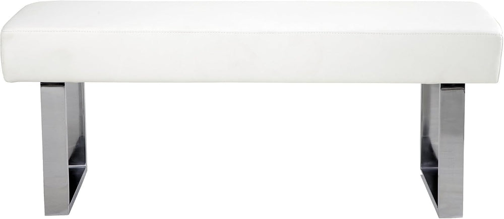 Armen Living Amanda Bench in White and Chrome Finish 48"x18"x19"