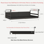 Expandable Under Cabinet Shelf Organizer with 0.94-Inch Thick Clips, Heavy Duty Extendable Under Shelf Storage Basket for Pantry or Laundry Room, Black, 1 Pack, Interior: 4.13" H x 8.54" D