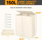 150L Double Laundry Hamper with Lid and Removable Bags,28in Tall Laundry Basket 2 Section,Large Dirty Clothes Hamper 2 Dividers for Bedroom,Laundry Room,Bathroom,Dorm Beige