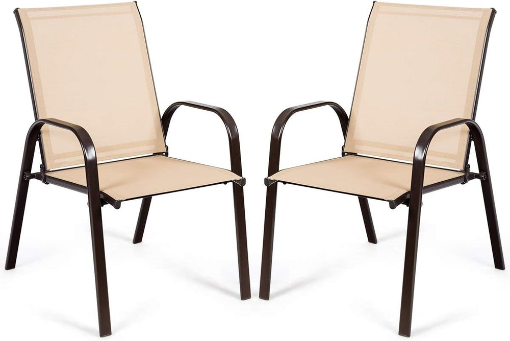 GIANTEX Set of 2 Patio Chairs, Outdoor Bistro Armchairs with Metal Frame, Mes...