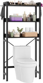 Over The Toilet Storage Rack - 3 Tier Bathroom Organizer with Shelves, Freestanding Space Saver Storage Rack Above Toilet Stand with 4 Hooks for Restroom, Laundry, Black