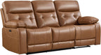 Genuine Leather Power Recliner Sofa,3 Seater Reclining Sofa with Comfortable Arms and Back,Modern Electric Recliner Couch Set with Hidden Cup Holders,USB Port for Living Room,Brown