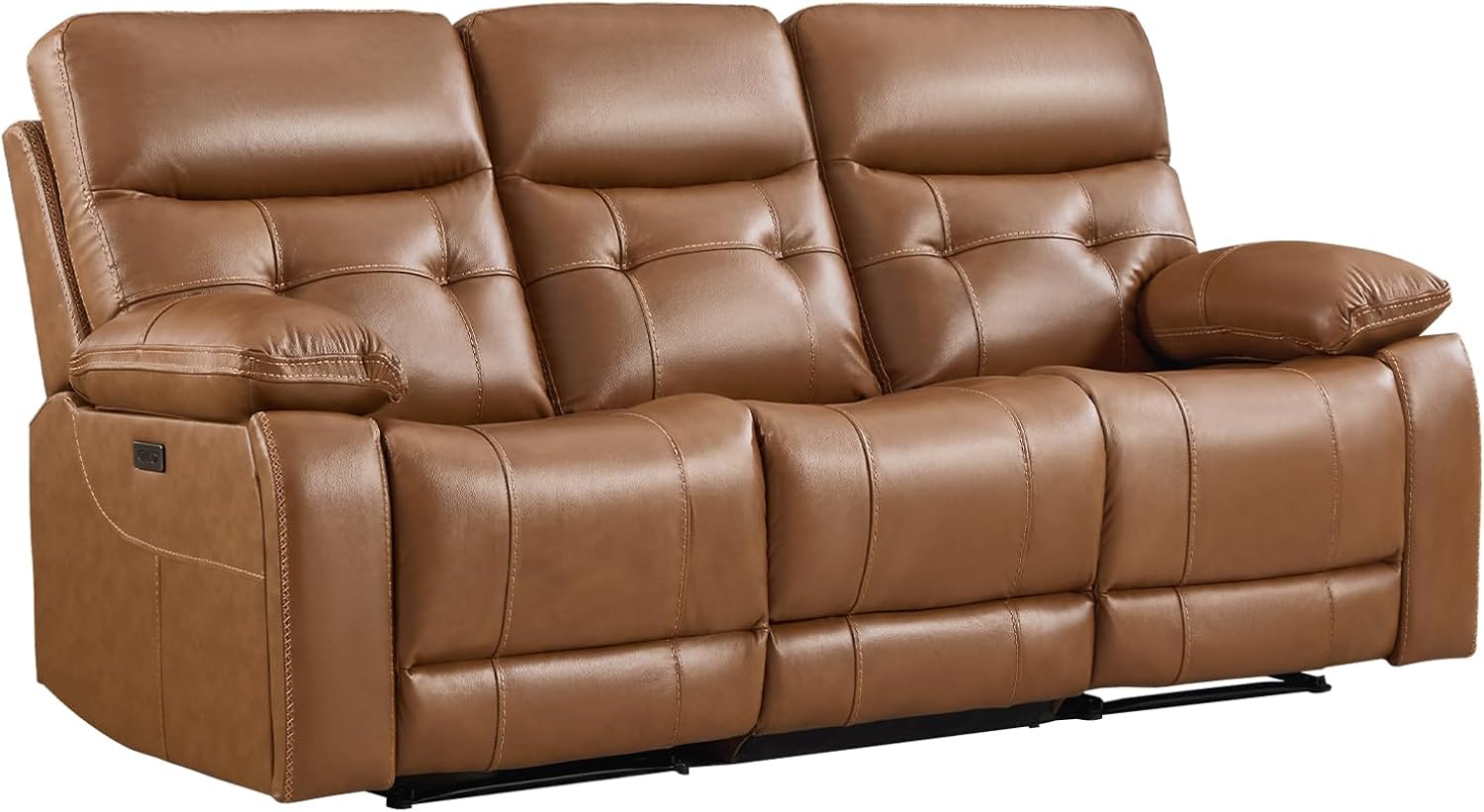Genuine Leather Power Recliner Sofa,3 Seater Reclining Sofa with Comfortable Arms and Back,Modern Electric Recliner Couch Set with Hidden Cup Holders,USB Port for Living Room,Brown