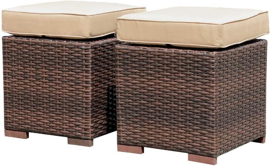 Patiorama 2 Pieces Assembled Outdoor Patio Ottoman, Indoor Outdoor All-Weathe...