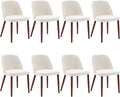 Wooden Dining Chairs Set of 8, Upholstered Kitchen Dining Room Chairs with Padded Seat and Wood Legs, Modern Fabric Side Dinner Chair for Kitchen, Dining Room, Restaurant, Cafe, Beige
