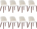 Wooden Dining Chairs Set of 8, Upholstered Kitchen Dining Room Chairs with Padded Seat and Wood Legs, Modern Fabric Side Dinner Chair for Kitchen, Dining Room, Restaurant, Cafe, Beige