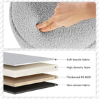 PINPLUS Round Boucle Ottoman with Tray, Storage Teddy Velvet Footstool Ottoman Cube for Living Room, Bedroom, Dorm 13.4"x13.4"x15" (Grey)