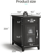 LINSY HOME End Table with Charging Station, Side Table for Bedroom with Drawer and Detachable Holder, Storage Shelf with Glass Door, Extra Storage & Display Space, Small Nightstand for Living Room