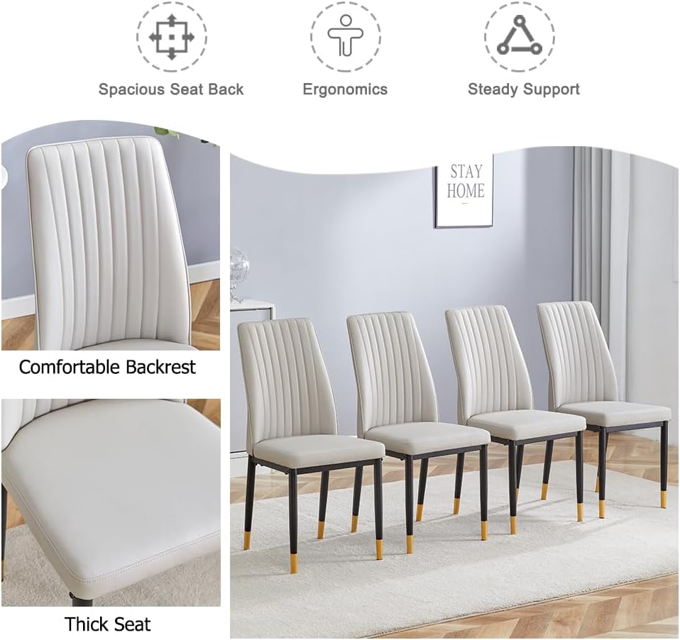 Modern Dining Table Set for 6, Marble Kitchen Table Chair Set for 6, Rectangular Kitchen Table with 6 Pu Leather Upholstered Chair for Dining Room