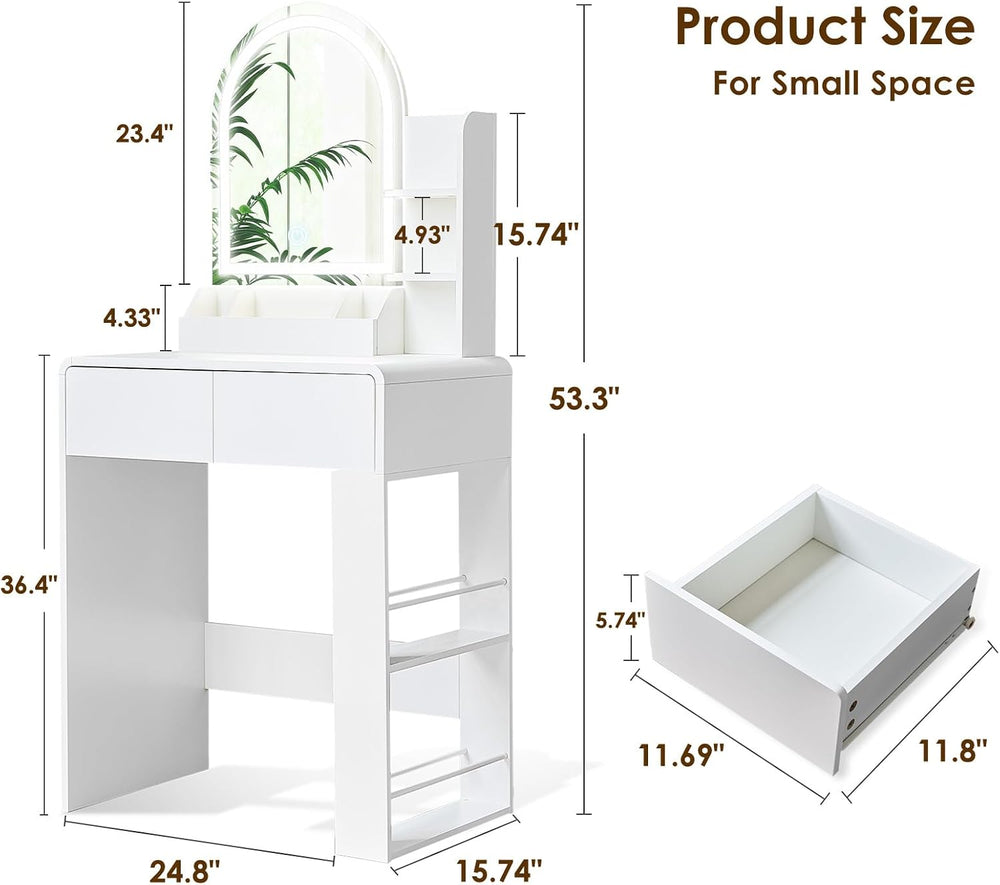 Vanity, Small Vanity Desk with Mirror and Lights, Side Shelf Storage Space, C...