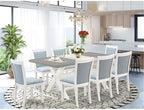 East West Furniture X097MZ015-9 9 Piece Dining Room Furniture Set Includes a Rectangle Dining Table with X-Legs and 8 Baby Blue Linen Fabric Parsons Chairs, 40x72 Inch, Multi-Color