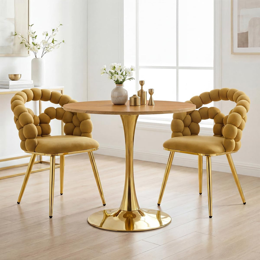 Round Dining Table for Small Space,32" Tulip Tables with Gold Metal Pede...