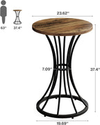 Tribesigns Round Bar Table for 2, 37.4" H Cocktail Table with Curved Metal Base, Coffee Pub Table for Spaces, Living Room, Kitchen, or Party (Brown & Black) (4)