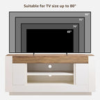 OKD Modern 70" TV Stand, Entertainment Center for TVs Up to 80", Media Console with Large Open Storage & Side Cabinets, Thick Wood Design for Living Room, Antique White