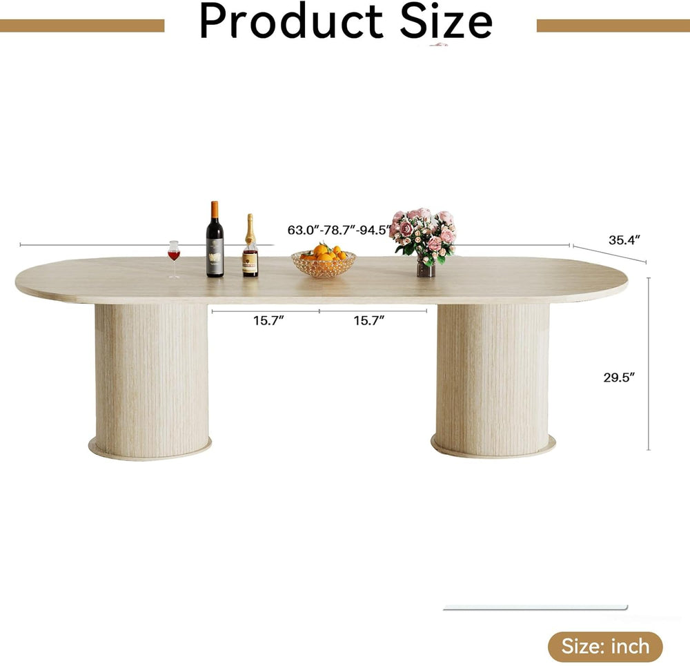 63"-94" Large Oval Extendable Dining Table for 6 8 10, Faux Travert...