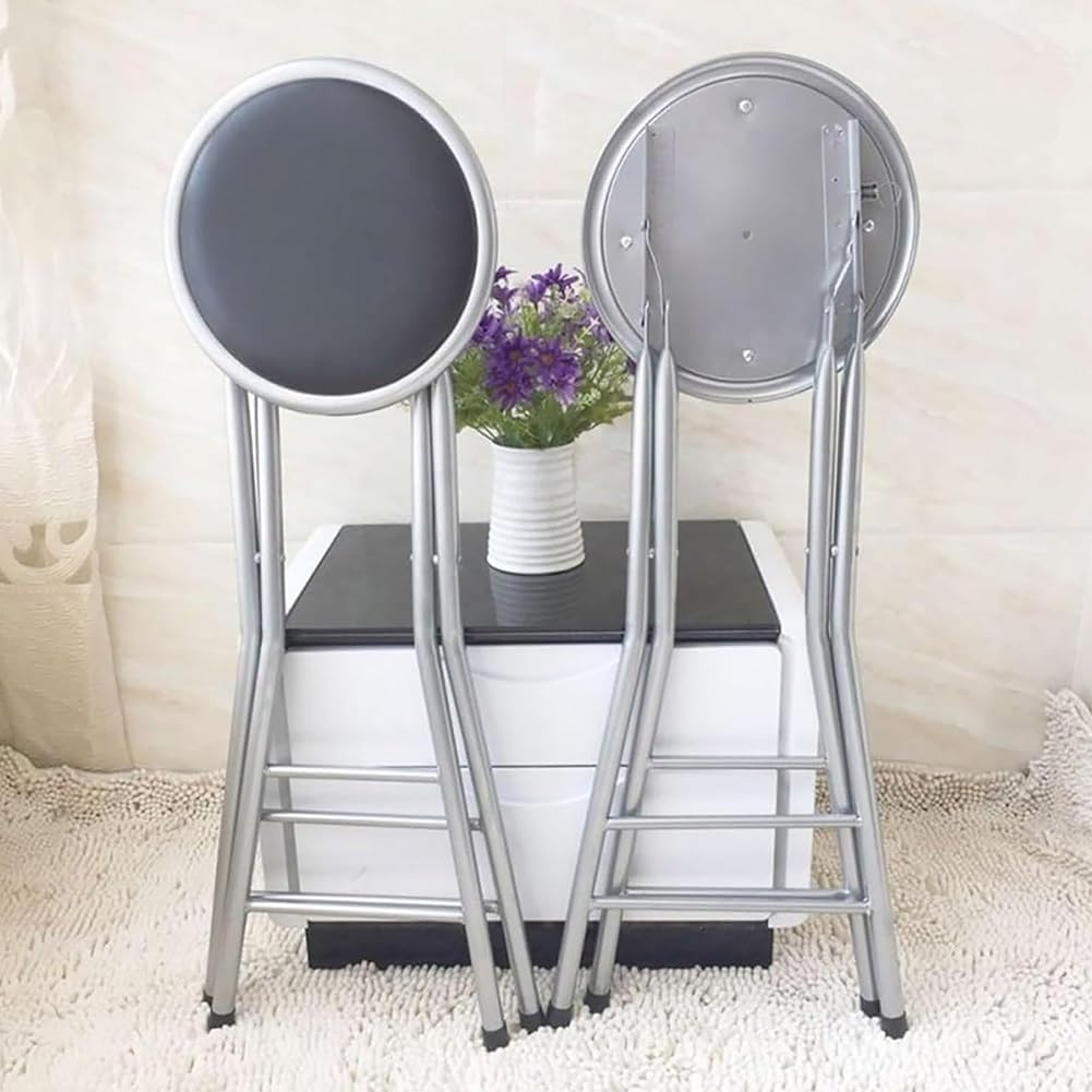 Portable Round Folding Bar Stool, High Chair, Backless Fold up Stool for Home Adults Kitchen Garden, Sitting Height 70cm(27.5inch) (Color : Black)