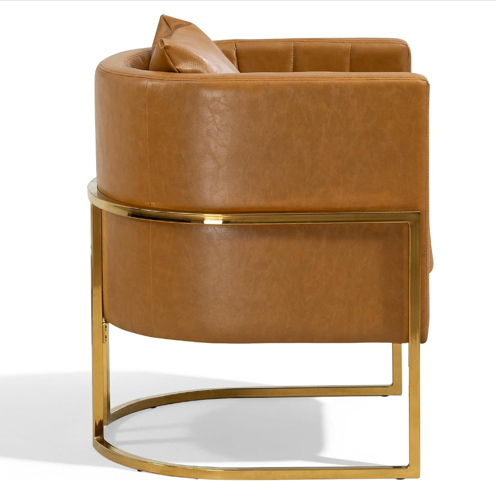 Leather Accent Chairs Set of 2, Mid Century Modern Upholstered Barrel Armchai...