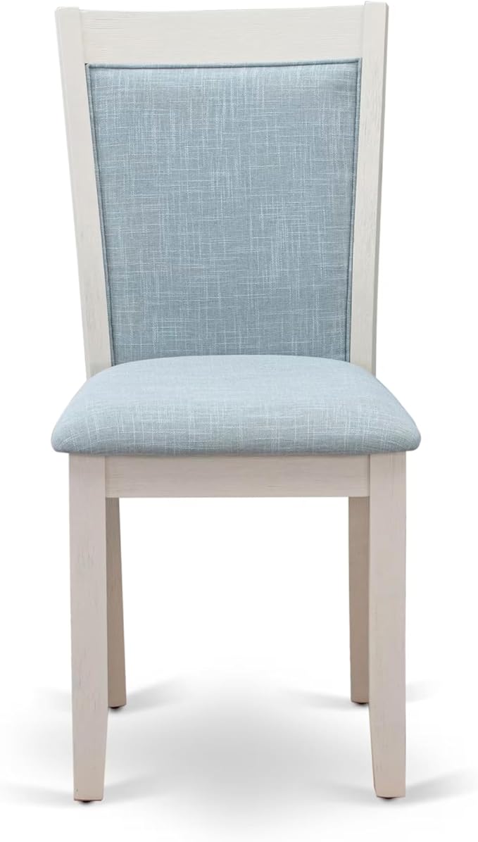 East West Furniture V027MZ015-6 6 Piece Dining Table Set Contains a Rectangle Dining Room Table and 4 Baby Blue Linen Fabric Parson Chairs with a Bench, 40x72 Inch, Multi-Color