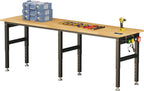 SPECRAFT 96“ Adjustable Heavy Duty Workbench with 4 AC Outlet and 2 USB Ports Power Outlets, 6000 Lbs Capacity, Rubber Wood Top for Garage, Workshop, Office