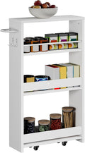 ChooChoo 4-Tier Slim Storage Cart with Handle, 5.51" W Rolling Utility Cart on Universal Wheels, Kitchen Cart Mobile Shelving Organization for Laundry Room, Bathroom & Narrow Places, White