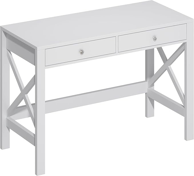 ChooChoo Computer Desk Study for Home Office, Modern Simple 40 Inches White Desk with Drawers, Makeup Vanity Console Table