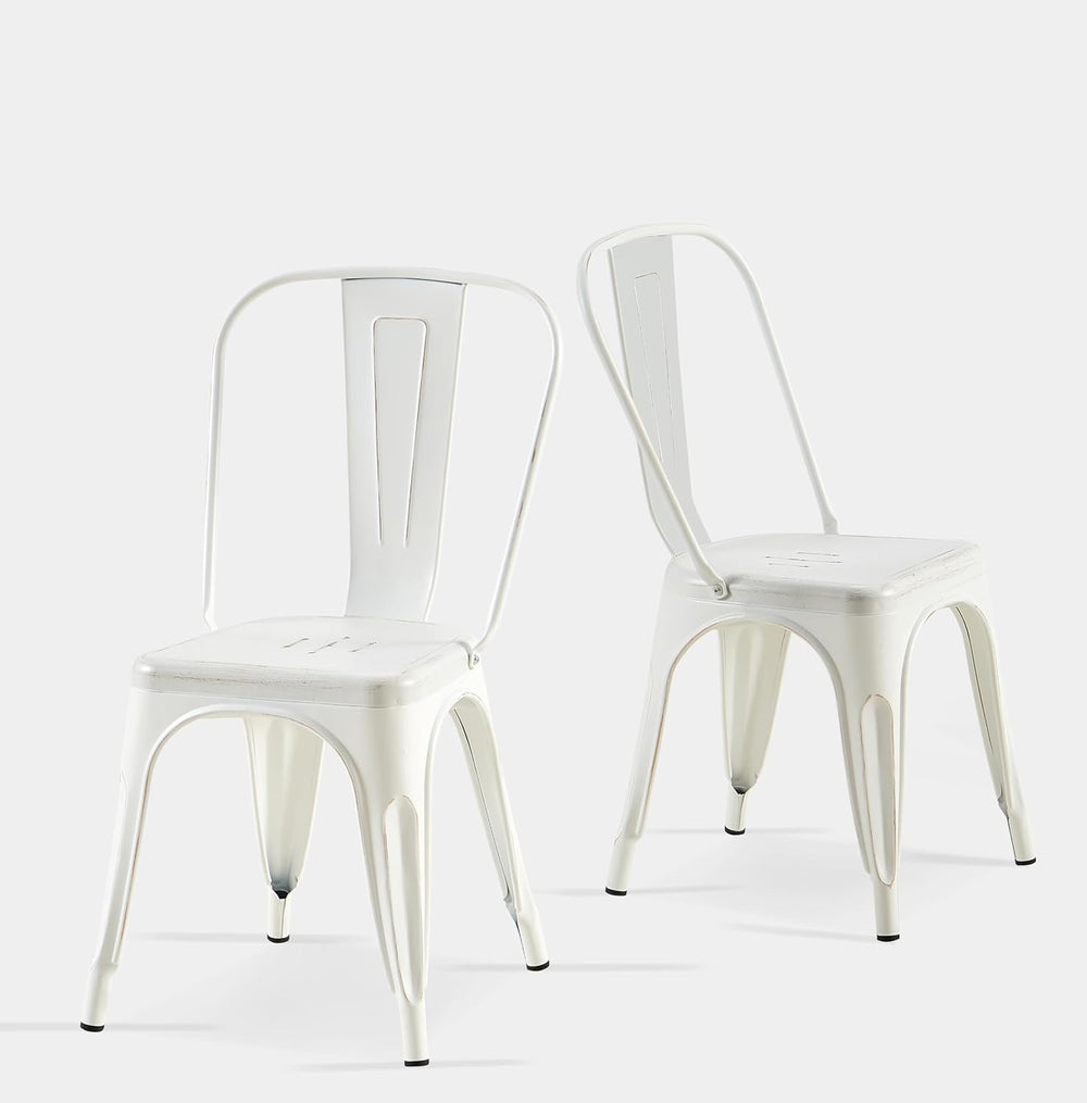 Metal Dining Chairs Set of 2,Distressed White