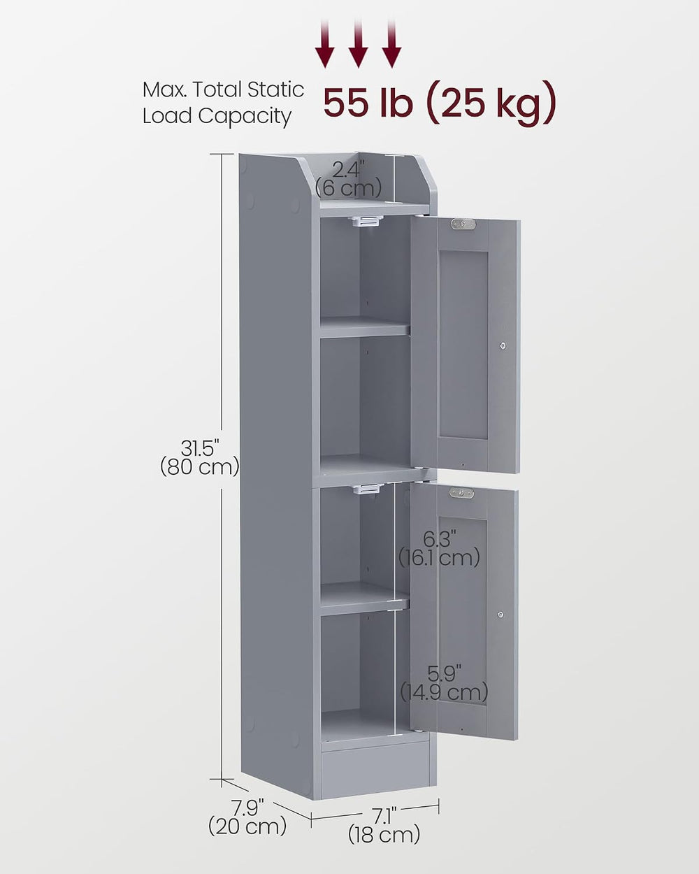 VASAGLE Small Storage Corner Floor Cabinet, 2 Doors, Dove Gray