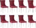Luxury Upholstered Dining Chairs Set of 8, Red Kitchen Chair with Silver Metal Legs, Velvet Tufted Back Dining Chair, Sillas de Comedor, Modern Kitchen & Dining Room Chairs (Burgundy, 8 Pcs)