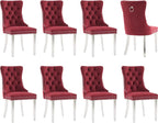 Luxury Upholstered Dining Chairs Set of 8, Red Kitchen Chair with Silver Metal Legs, Velvet Tufted Back Dining Chair, Sillas de Comedor, Modern Kitchen & Dining Room Chairs (Burgundy, 8 Pcs)