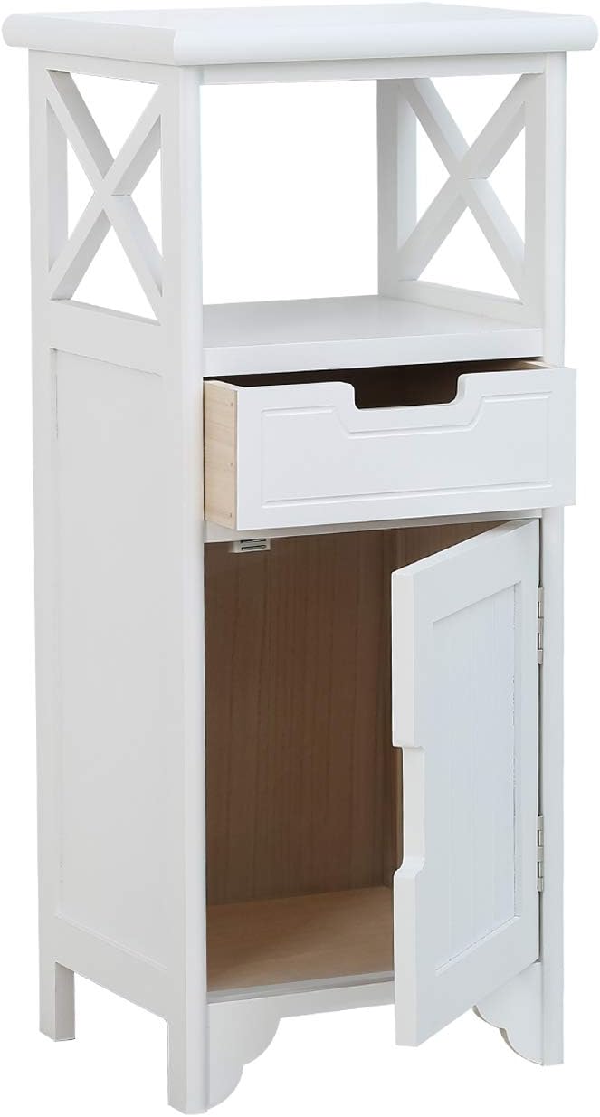 30" High Fully Assembled Nightstand with Drawer and Doors,Solid Wood,Whi...