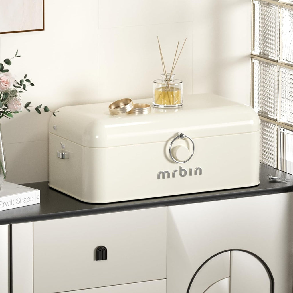 MRBIN Metal 2-Tier Medicine Container Folding Waterproof Safe Boxes and Supply Storage Organizer Empty First Aid Kit for Home Portable Emergency Kit, Cream White