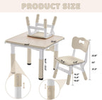 DOREROOM Kids Table and 2 Chairs Set, Height-Adjustable Toddler Table and Chairs Set with Graffiti Desktop, 23.6''L x 23.6''W Children Activity Table for Daycare, Classroom, Home, Burlywood-w