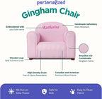 Keet Personalized Gingham Kids Chair with Custom Name Embroidery, Soft Microsuede Fabric, Padded Cushion, Wooden Frame, Ages 2-5, Comfortable & Stylish Toddler Armchair for Playroom & Bedroom.