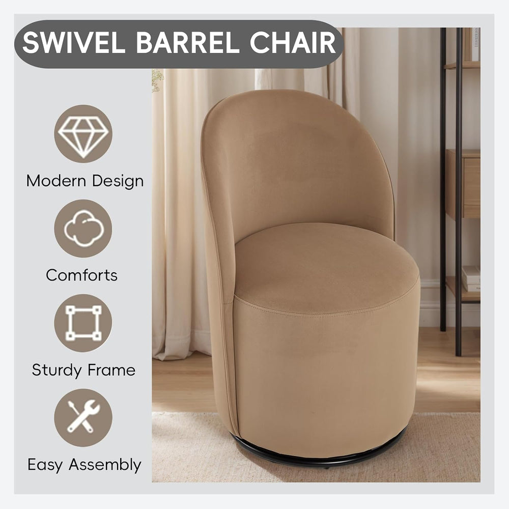360 Degree Swivel Barrel Chair Set of 2, Mid Century Modern Round Velvet Dini...