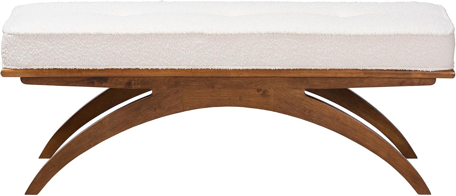 Baxton Studio Orella Japandi Cream Boucle Fabric and Walnut Brown Finished Wood Bench