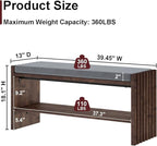 BON AUGURE Entryway Bench with Shoe Storage, 2-Tier Shoe Rack Bench with Cushion, Wood Benches for Bedroom, Living Room, Mudroom, Hall (Rustic Oak, 40 in Wide)