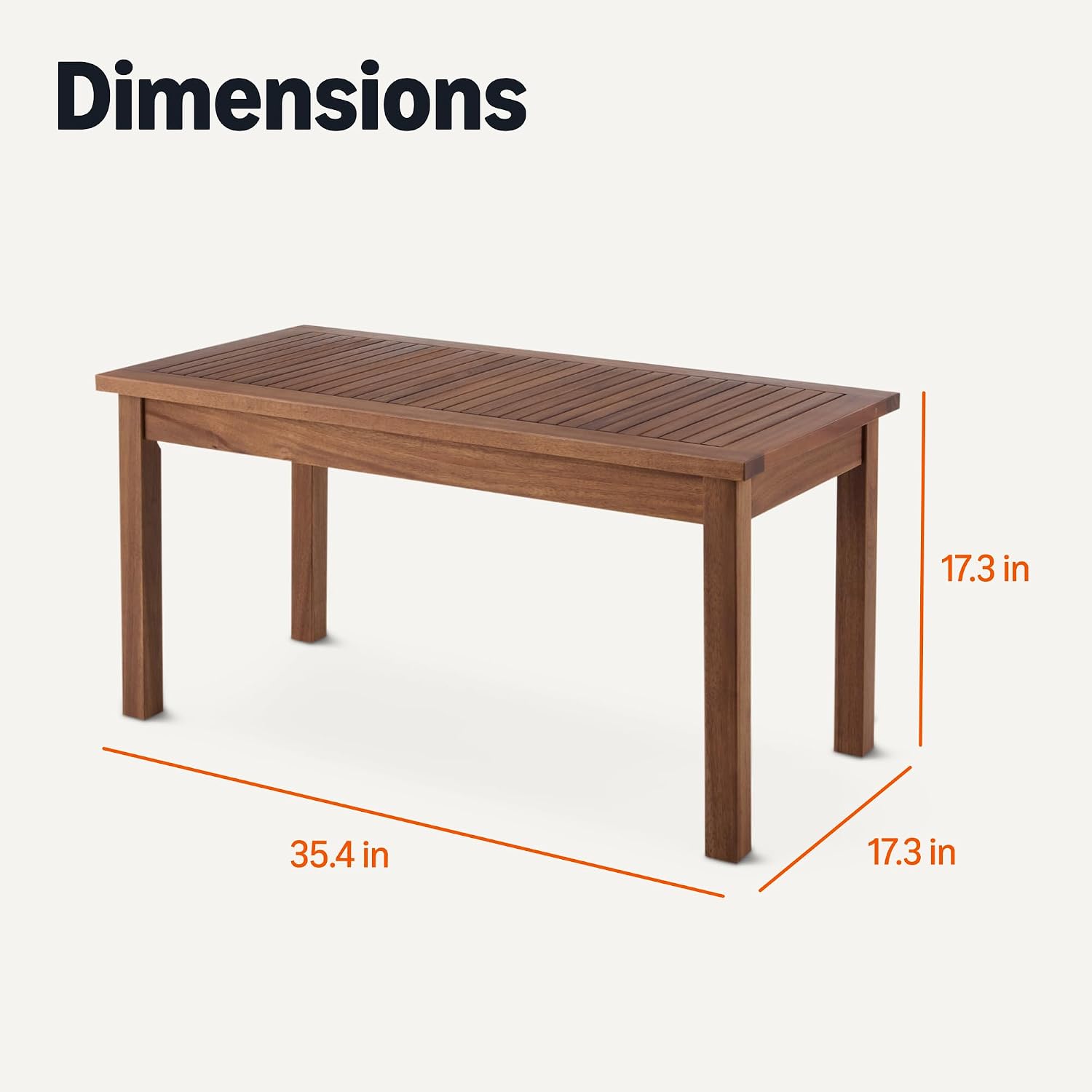 Amazon Basics Patio Coffee Table, Natural Finish, Outdoor Table for Porch and Garden, 35 Inch