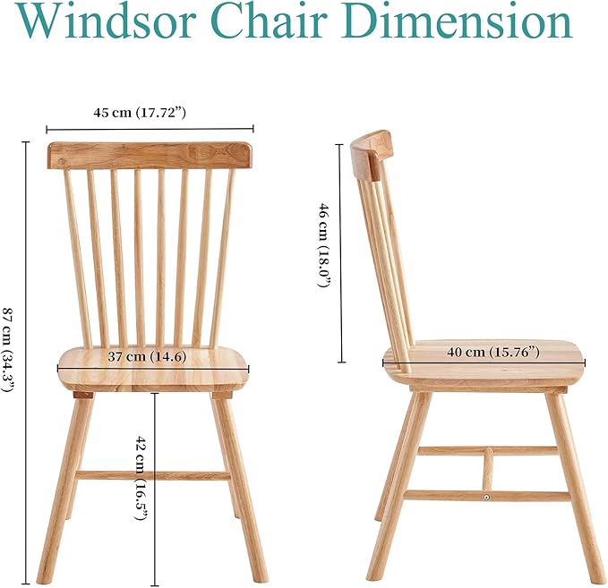 Solid Wood Windsor Dining Chairs Set of 4,Wood Spindle Back Chairs for Home Kitchen