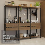 Madesa Kitchen Pantry Storage Rack with 6 Drawers and Hanging Spaces 82" L Multiuse Modular Cabinet for Kitchen Organization (Black/Brown)