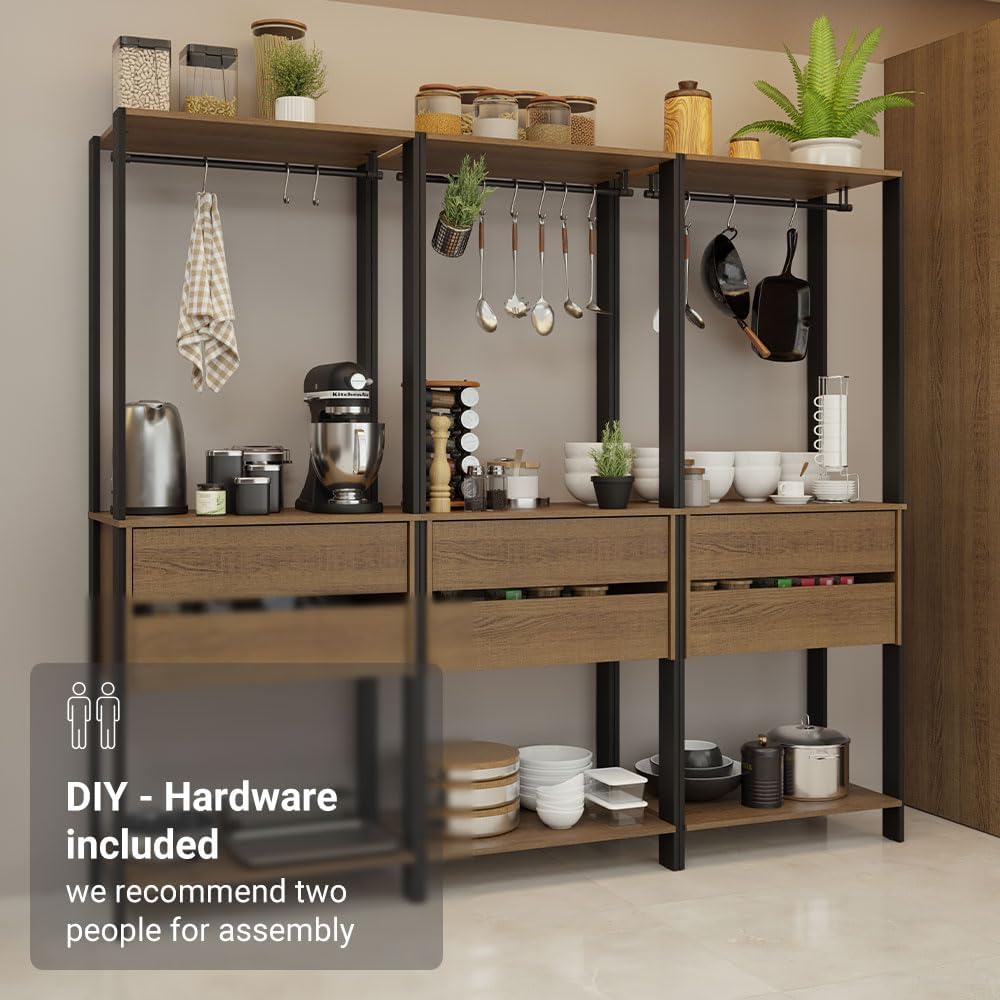 Madesa Kitchen Pantry Storage Rack with 6 Drawers and Hanging Spaces 82"...