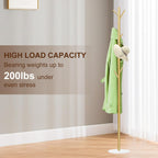 Coat Rack, Metal Freestanding Coat Rack with 8 Hooks, Sturdy Coat Tree with Natural Marble Base for Coats, Hats, Scarves and Handbags for Entryway, Hallway, Bedroom, Office,Dorm (Gold)