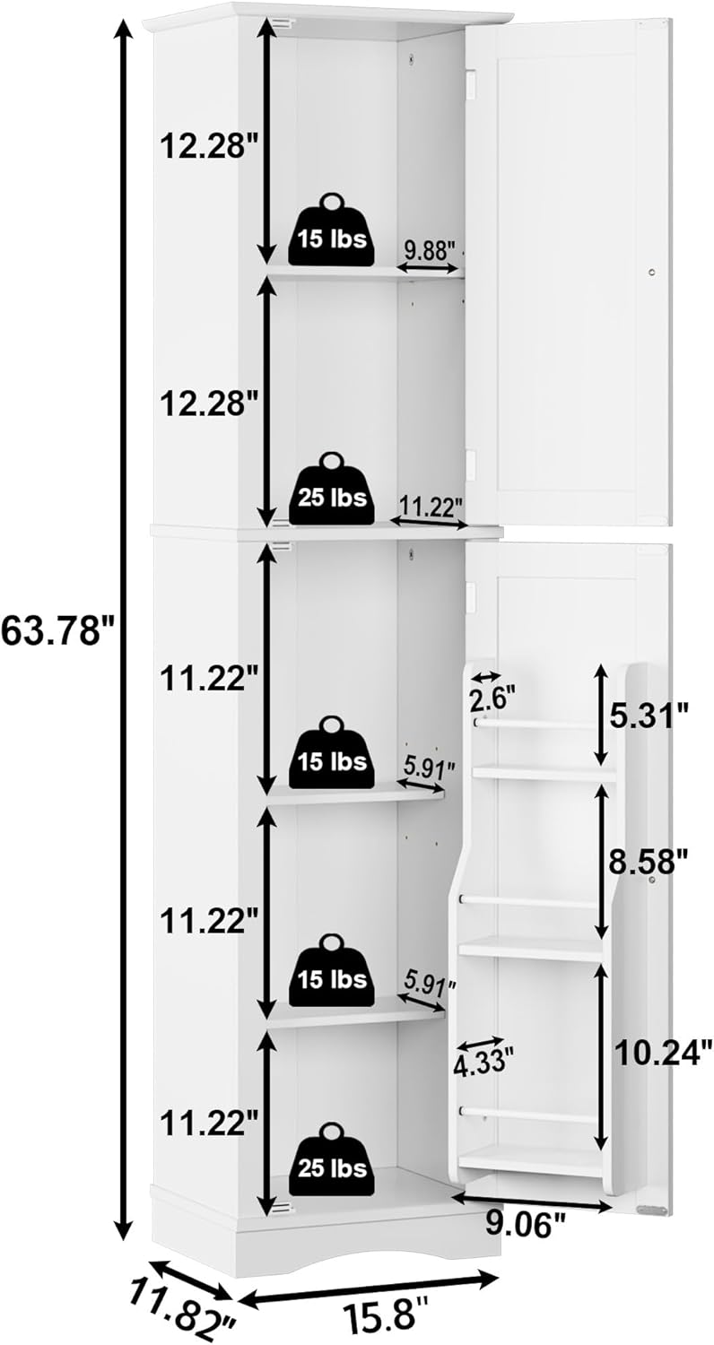 Function Home Tall Bathroom Storage Cabinet, 64" Slim Kitchen Pantry wit...