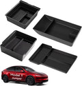 for Tesla New Model Y Juniper Center Console Organizer Tray Divided Storage Double Layer Space Slide smoothly Model Y 2025 2026 Accessorie - 4 PCS, Black