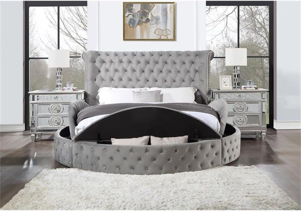 Acme Gaiva Eastern King Bed w/Storage in Gray Velvet