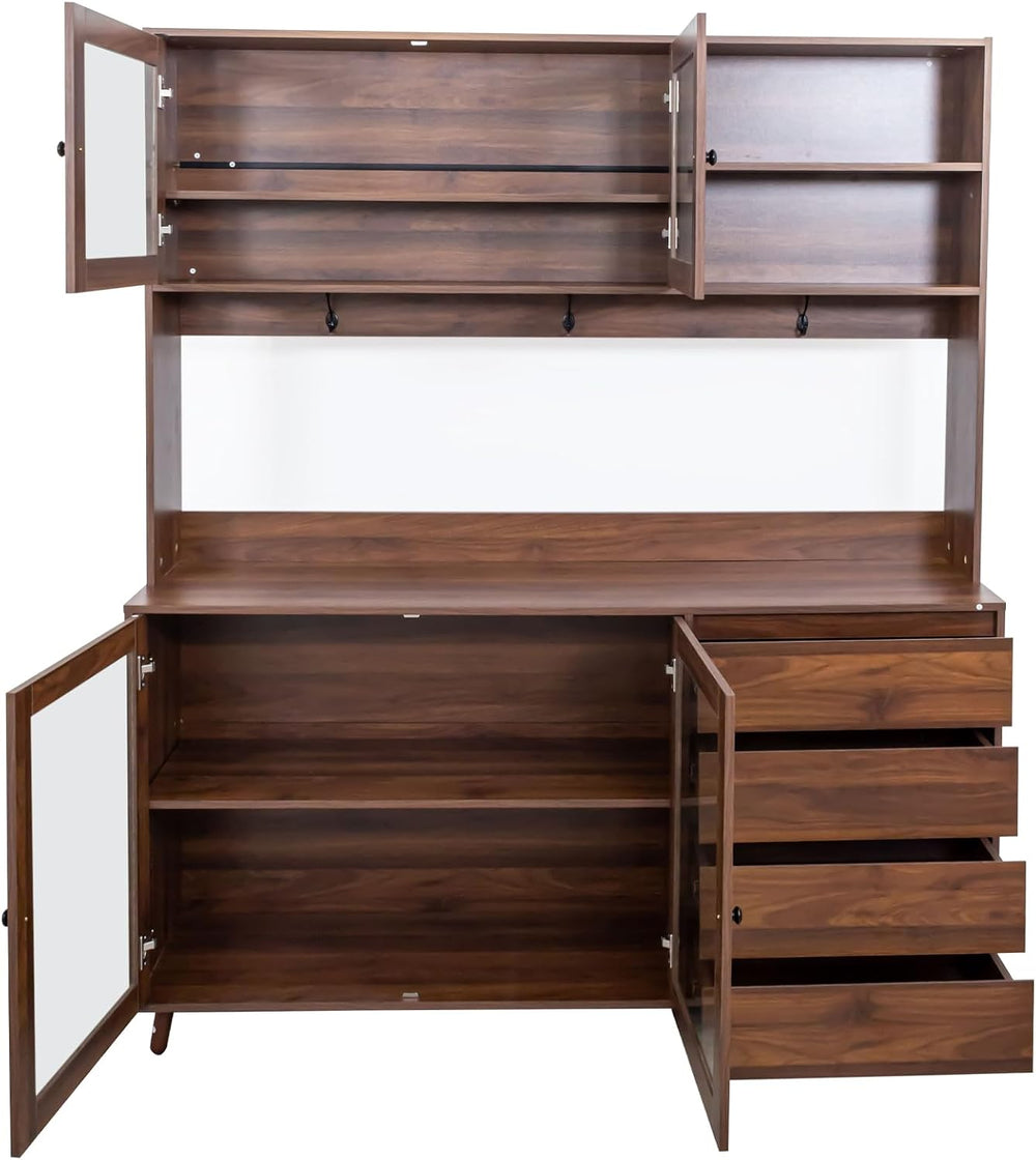 Freestanding Storage Cabinet with 4 Dawers, 3 Shelves, 2 French Doors, Rectan...